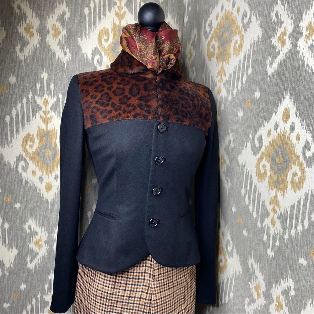 Vtg Ralph Lauren Fall 08 Collection Black Cashmere Leopard Print Cocktail Jacket - Picture 11 of 16